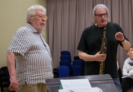 Sir Harrison Birtwistle and John Harle in rehearsal